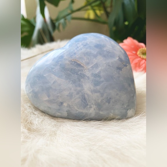 Natural Blue Calcite Polished Heart Milky Lines and Natural Patterns Crystal - Picture 6 of 8